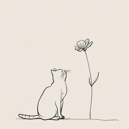 minimalist single line sketch of a cat and a flower --s 250 --v 6.0
