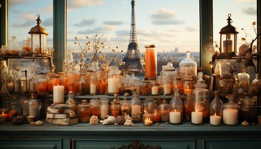 charybdis attack , cute shutter window with view of Paris, divine alaska style interior, cosy vintage pharmacy with shelves of medicines, magic portions bottles ,photography in style of nate berkus, romina ressia, Dolce Gabbana, Wlop, Miss Aniela , 16K, HD --ar 7:4 --style raw --s 849