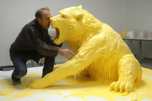 nicholas cage tackles guy in a butter sculpture wolf cosplay --s 1000 --ar 3:2 --q 2 --v 5.1