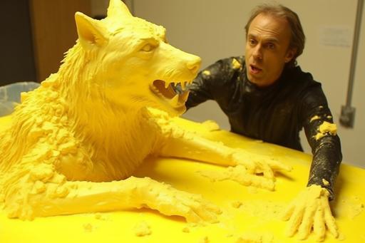 nicholas cage tackles guy in a butter sculpture wolf cosplay --s 1000 --ar 3:2 --q 2 --v 5.1