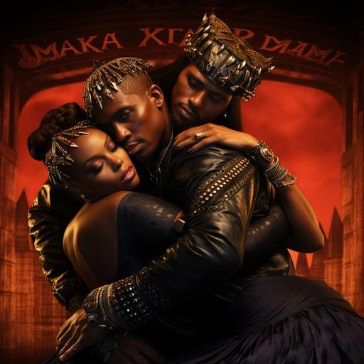Black king massaging black queens back