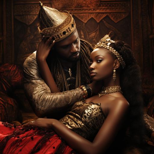 Black king massaging black queens back