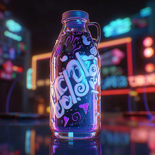 nightcore 2L milk bottle, stunning neon visual milk labeling --s 50