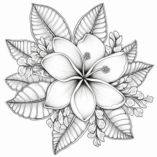 no color ONE Plumeria flower coloring image for adults coloring book no black color high quality --v 5