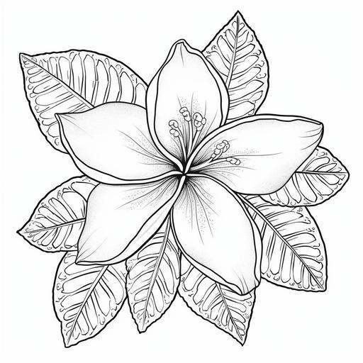 no color ONE Plumeria flower coloring image for adults coloring book no black color high quality --v 5