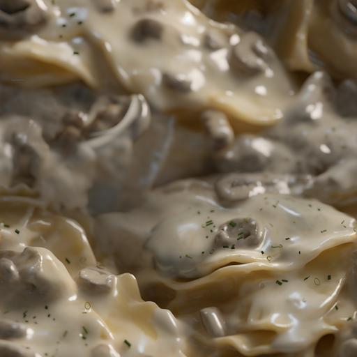 no watermarks, food texture, a seamless ravioli in a cream mushroom sauce topped with shaved parmesan texture with no internal patterns meticulously blended at the seams with subtle offsets to make it seem not tiled at all, Artstation, Quixel Megascans, Substance Sampler, Substance Designer, Photoshop, 3d, photorealism, high pass filter, low contrast details, no watermarks --tile --v 5