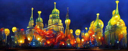 downtown Moscow at night, cinematic, full detail, intricate detail, city lights, artwork by Dale Chihuly --ar 24:9 --upbeta