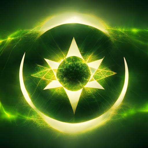 nuclear,toxic logo, 8k, shiny, green rays, islamic style