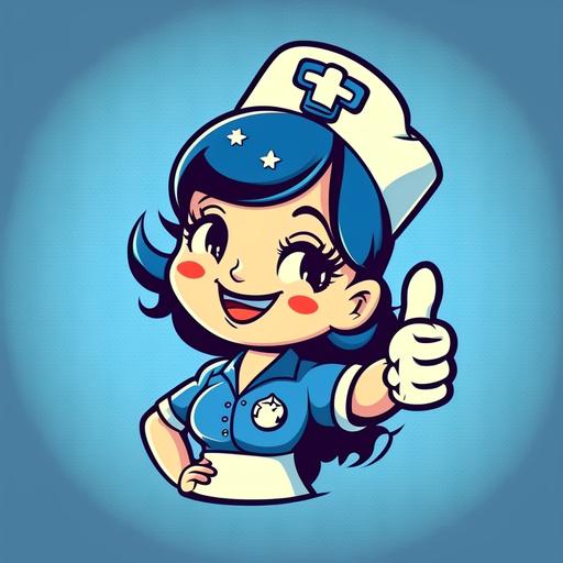 nurse fashion modern pretty cartoon smiling with thumb up, blue and white colors