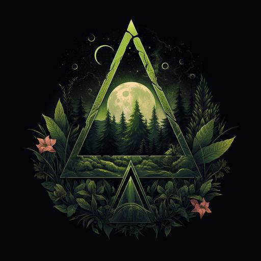 occult triangle symbol mountain magic witch weed leaf dark atmospheric