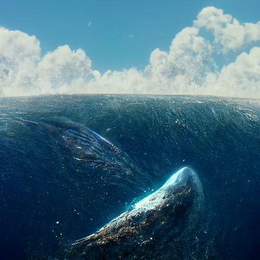 ocean, big whale, spouting of a whale, blue sky, cinematic shot, 4K, realistic style, super detailed