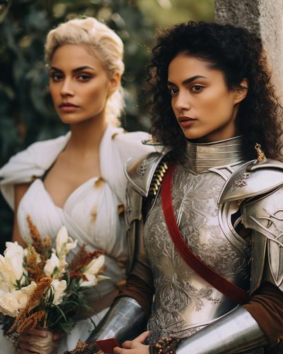 oh damn….we still on caldera? Ok….time to make more badass lesbian latina weddings to tide myself over until the next word (medieval brides, one dressed as a princess and the other dressed as a knight) ￼ --ar 8:10