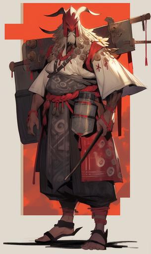 oil acrylic painting In the style of J C Leyendecker and alexandre mahboubi, wide angle full body portrait character Concept sheet, character concept art dark viking, japanese culture mask man warrior, reference drawings: 3 different poses, --ar 3:5 --stylize 750 --niji 5