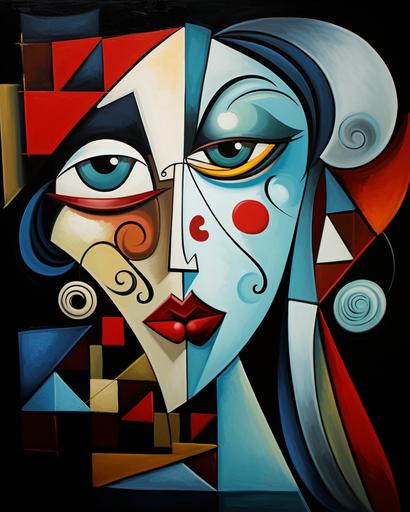 oil painting cubism picasso style face of a woman crying in tears over a queen-of-hearts playing card cubism style picasso --ar 4:5