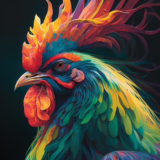 oil painting of a rooster psychedelic painting