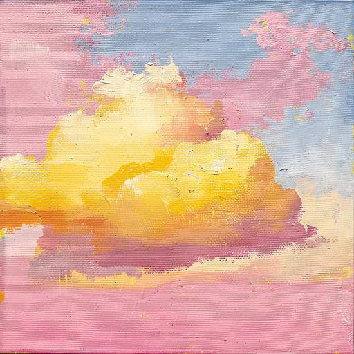 oil painting: pink and yellow cloud, with painting texture