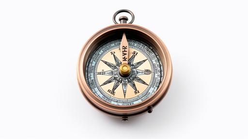 old analog compass isolated on a white background, 4k, --ar 16:9