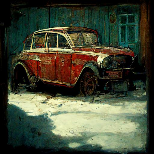old car in fathers garage russian style