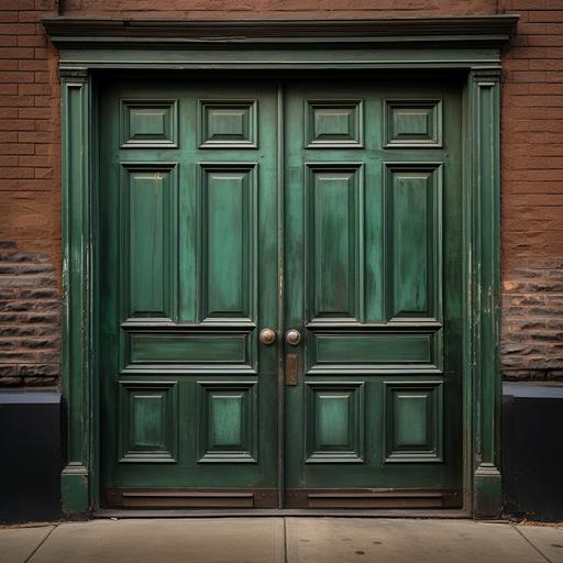 old exterior simple Victorian double doors with dark green black gray weathered wood trim, texture, --upbeta --s 250