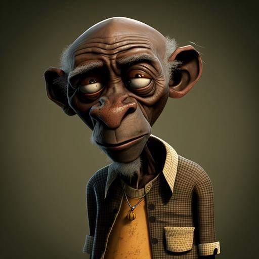 old jamaican bald man in cartoon monkey form