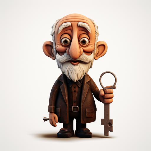 old man key cutter, character design, cutout wood
