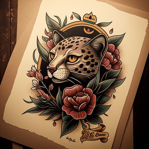 old school daga and panther tattoo design