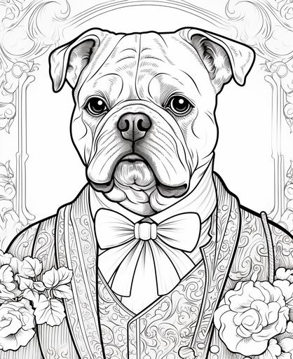 oloring page for teen, animal in fancy suit, 1700, no shading, black and white --ar 9:11