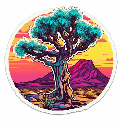 on a white background create an image of a psychedelic joshua tree in the style of 90's sticker pop art, comic art, bold lines