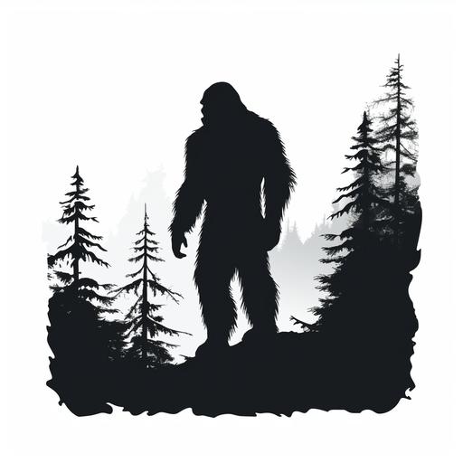 one color black on white simple very simple Sasquatch, silhouette