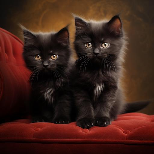 cute micro kittens black, siblings, 4k, realistic
