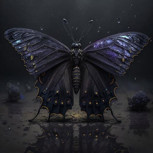 one goth black butterfly, dark stormy s my, ligh fog, hdr, 8k, ultra detailed, mature photography