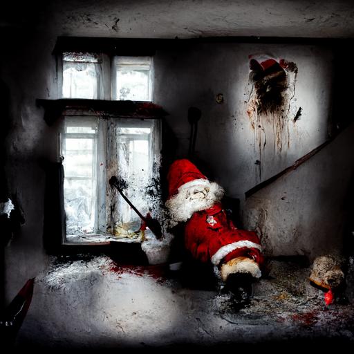 santa claus house, Crime Scene Photography, forencic, horror, interior mess, dark