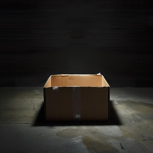 open box empty sitting in dark room