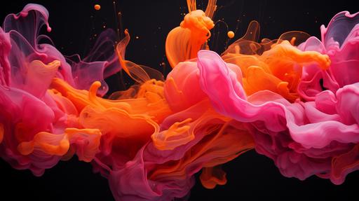 orange and pink ink mixing with water, dark background, dark liquid, 4k, wallpaper, --ar 16:9