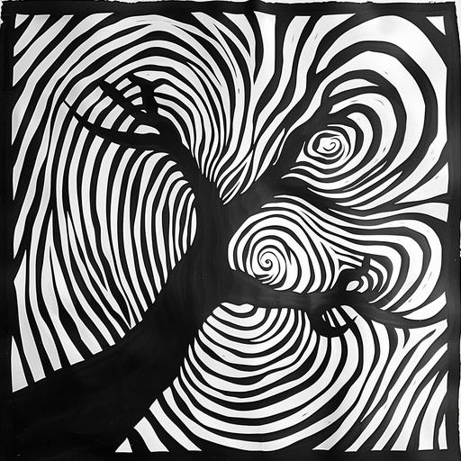 organic vortex tree black and white thick bold lines linocut Paul Rand style