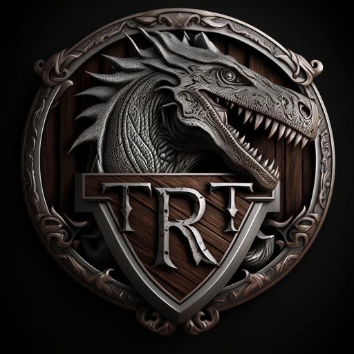 ornate dark fantasy trex logo, silver, wood --v 4