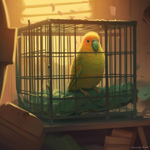 parakeet, cage, happy, love, sick, illness, goodbye, cartoon ~~ 16:9