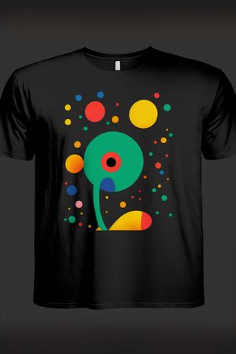 oversize black t-shirt with small design in the middle, miro inspired, flat and simple, 4k,8k --v 4 --q 2 --ar 2:3