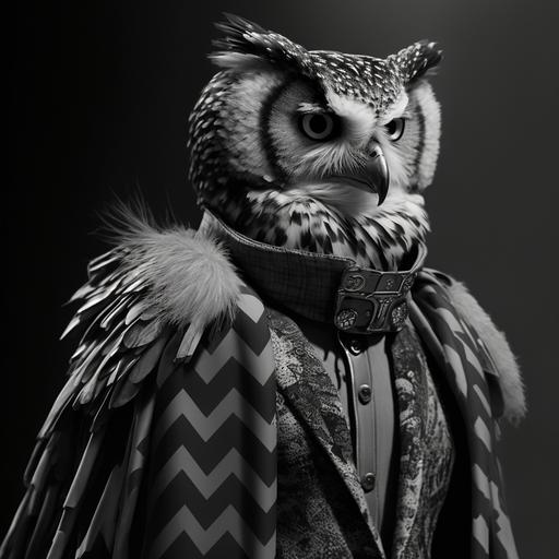 owl of Minerva Gucci high fashion catwalk granular black and white a sea of words and concepts synthwave