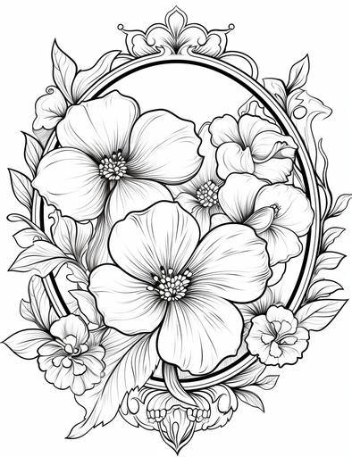 page for adults, Bloom flowers, Mirror, cartoon style, vivid colors, clean line art, fine line art, --ar 85:110