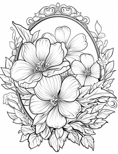 page for adults, Bloom flowers, Mirror, cartoon style, vivid colors, clean line art, fine line art, --ar 85:110