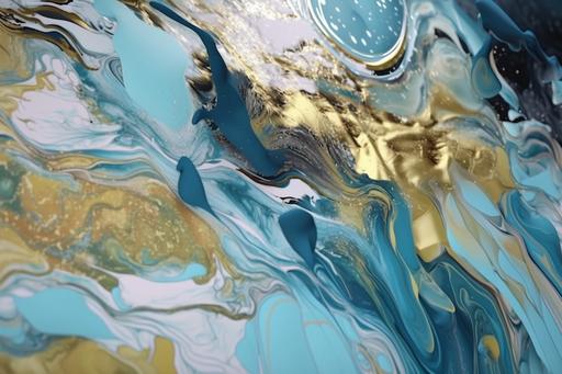 Abstract paint mix of light blue white and gold accent   Wallpaper   intricate   Very detailed and complex   creative   oil   water   4k   theory of relativity   bubbles   iridescent   metallic accents   cloudy   octane render --ar 3:2 --v 5 --q 2
