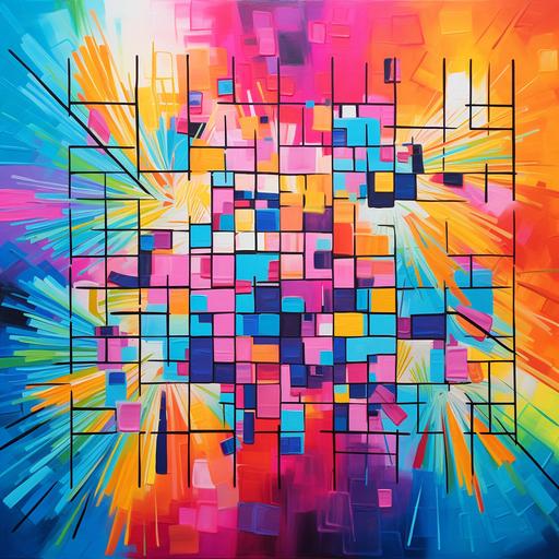painting for room, painting is full of bright colors, has bright squares, modern art, sue beyer, miami aesthetic, cash in painting, very exotic painting v5