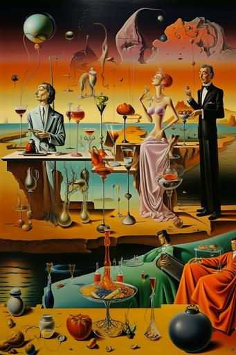 painting of a cocktail party. Painted by Salvador Dali