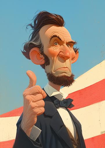 2d cartoon character abraham lincoln giving a speech at the gettysburg address, funny, wacky, short body type, traditional medium feel, big head, full body, color pencil texture, in the background should be gettysburg west virgina during the civil war --ar 5:7 --s 250 --niji 6