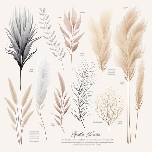 pampas grass vector art icons for a sustainable brand, minimalist, watercolor, neutral colours, soft, white background