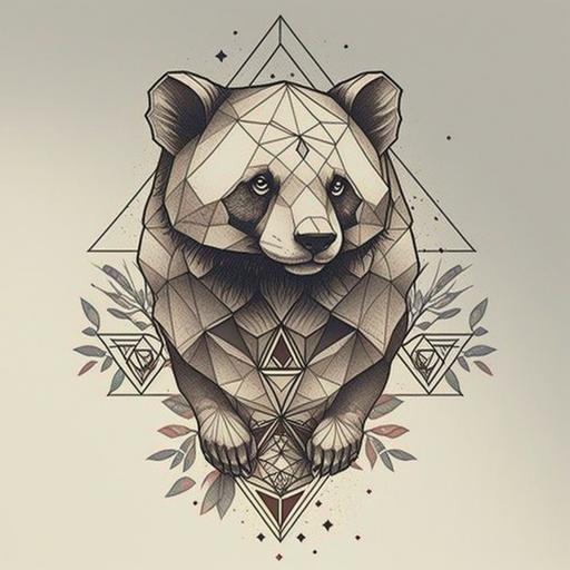 panda Geometric style tattoo drawing --no people pen pencil brush table --v 4