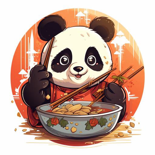 panda bear eating ramen cartoon anime style