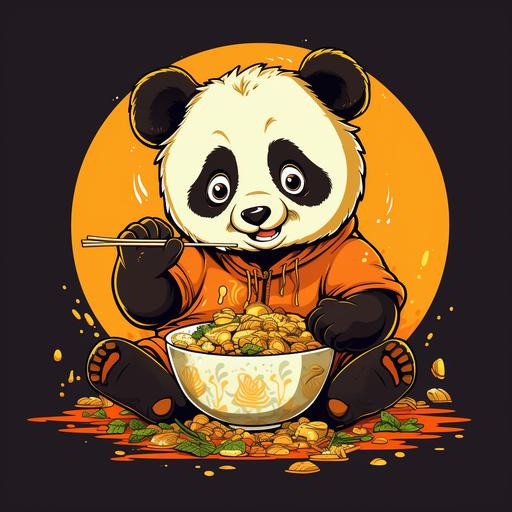 panda bear eating ramen cartoon anime style