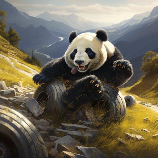 panda rolling down hill